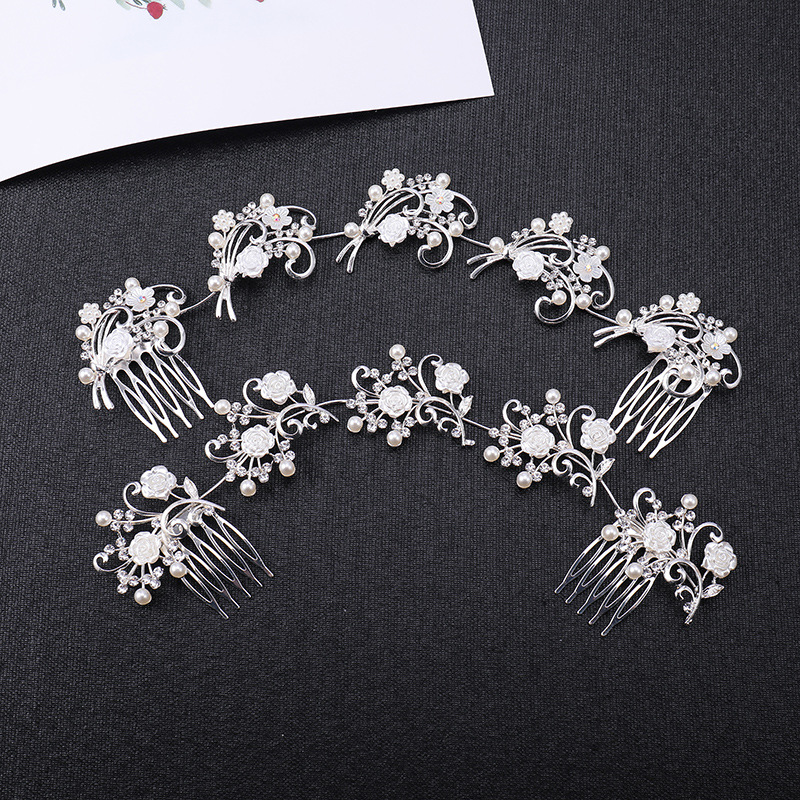 New European and American chignon hair accessory, crystal floral design, paired combs, creative soft chain bridal hairpin pic 8