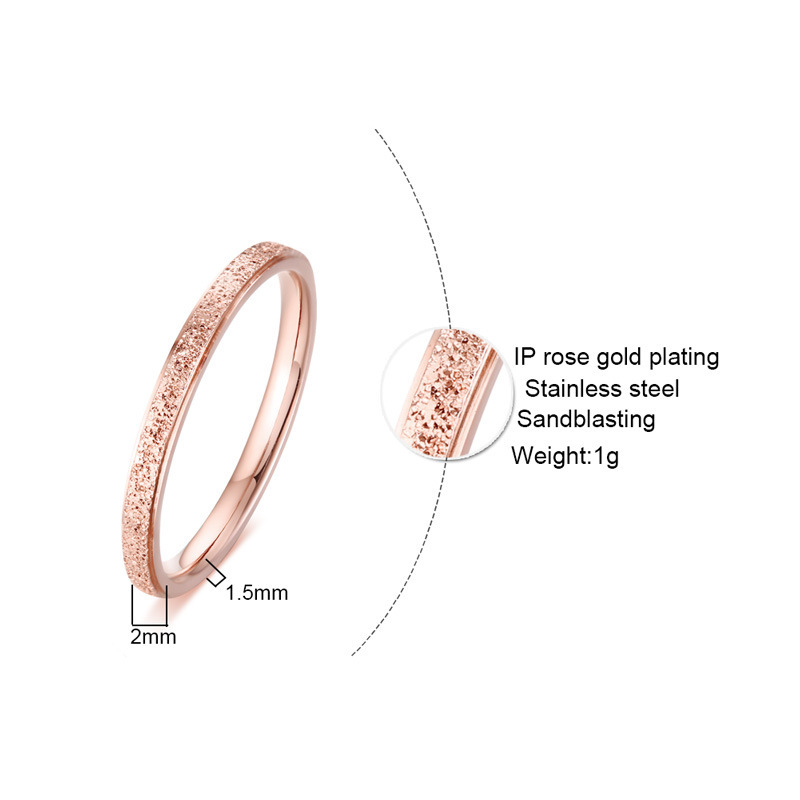 欧美跨境不锈钢饰品玫瑰金色2/4/6/8mm磨砂钛钢戒指男女小众厂家详情4