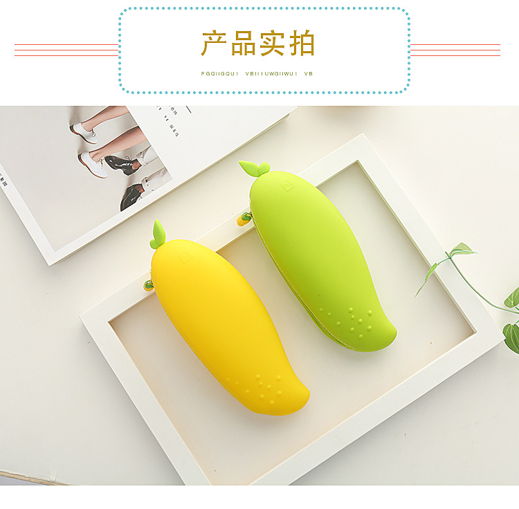 Mango silicone zipper pen case, large-capacity creative simulation fruit pen case, cute and personalized student stationery bag pic 5