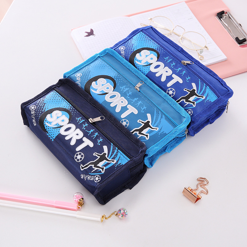 新款足球运动会防水牛津布双拉链特价笔袋  学生简约大容量铅笔盒详情3