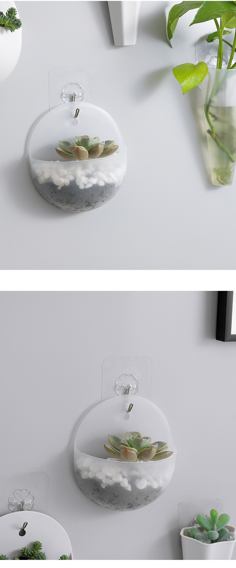 Hydroponic wall-mounted flower POTS, wall-hung flower vases, lazy plastic wall-hung flower POTS, wall-hung green ivy flower POTS with hooks pic 13