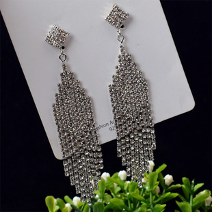 原创宽条瀑布爪链耳环欧美夸张批发耳饰镶钻长款流苏耳坠跨境饰品详情3