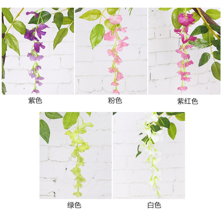 Artificial wisteria flowers, artificial wisteria strips, decorative flowers, wrapped hanging flowers, plastic flowers, wisteria vines, strung flowers, plants, air conditioning pipes for shading pic 5