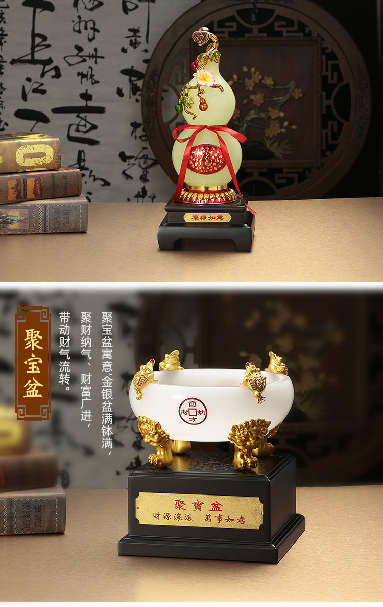 Enamel colored glazed jade gourd ornaments, commemorative gift ornaments for good fortune and happiness, Chinese-style home decorations, and national trend pic 3