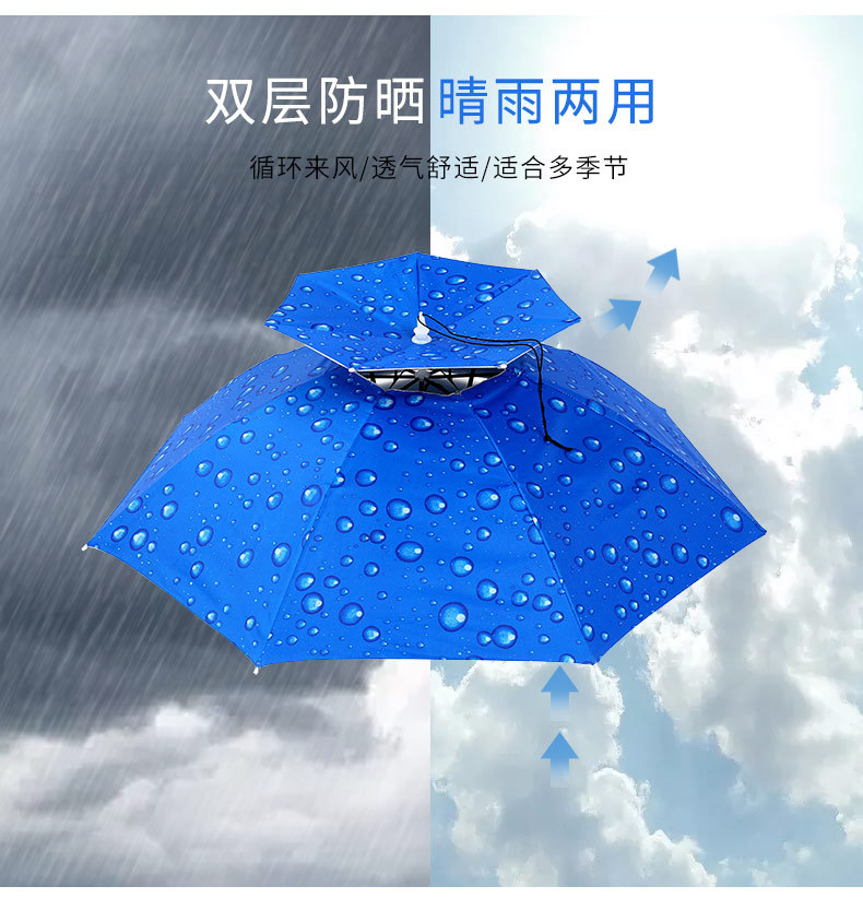 双层防风防雨钓鱼伞帽头戴式雨伞防晒折叠头顶雨伞帽户外遮阳垂钓详情2