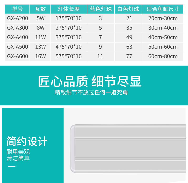 水族馆LED照明 水草灯架 高品质鱼缸灯带可伸缩支架白色白蓝光详情15