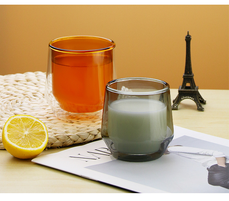 Double-layer colored glass cups, tea brewing cups, household drinking cups, multiple specifications available, high borosilicate heat-resistant milk cups pic 21