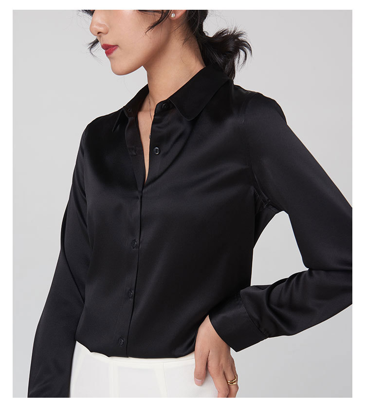 Mulberry silk and real silk shirt for women, Spring and Autumn 2025 professional attire, color-blocking long-sleeved shirt for commuting, figure-hugging, square-neck cardigan pic 20