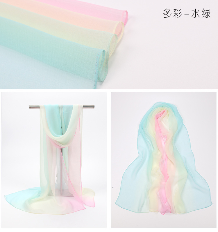 渐变纯色女士韩国雪纺纱巾春夏季薄款保暖防晒披肩百搭长条窄丝巾详情13