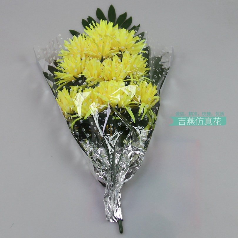 Fan-shaped artificial chrysanthemum manufacturer, 12-head artificial flower finished products, golden thread chrysanthemum artificial hand bouquet, 18-head artificial silk flower pic 17