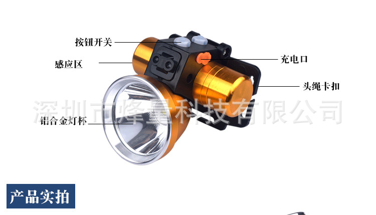 大功率锂电池充电式强光头灯 led感应钓鱼灯户外头戴式手电筒矿灯详情27