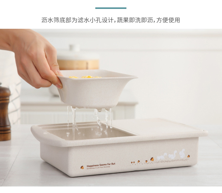 多功能小麦秸秆菜板厨房双层塑料塑胶多功能加长容器水槽洗菜篮详情8