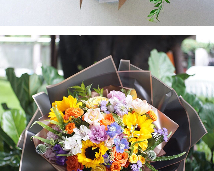 罗兰新款金色边框果冻膜鲜花包装纸材料防水高档包花纸花束花艺店详情8