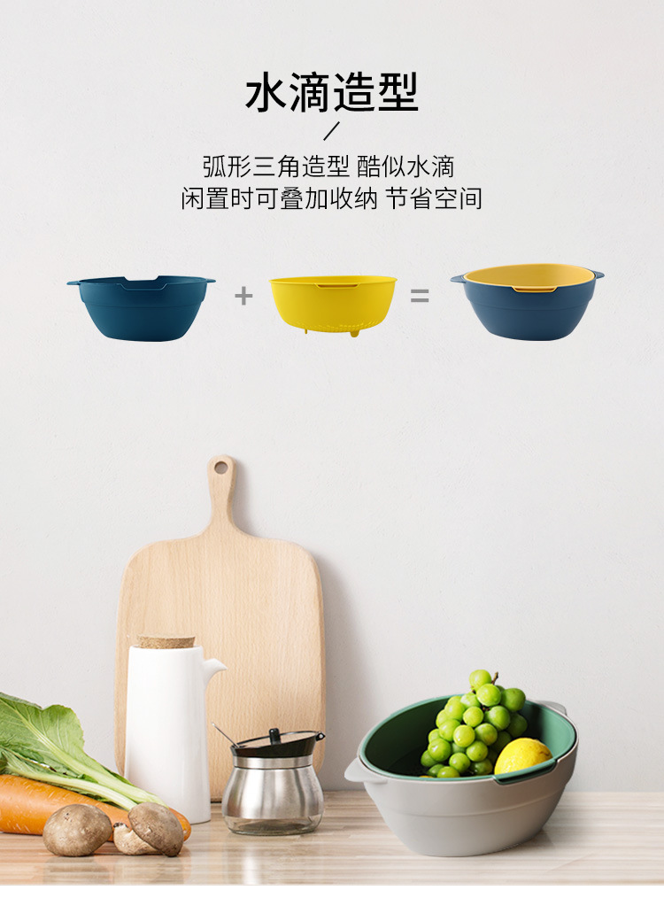家用沥水篮厨房多用双层洗菜篮水果篮创意双色滤水篮零食收纳篮详情6