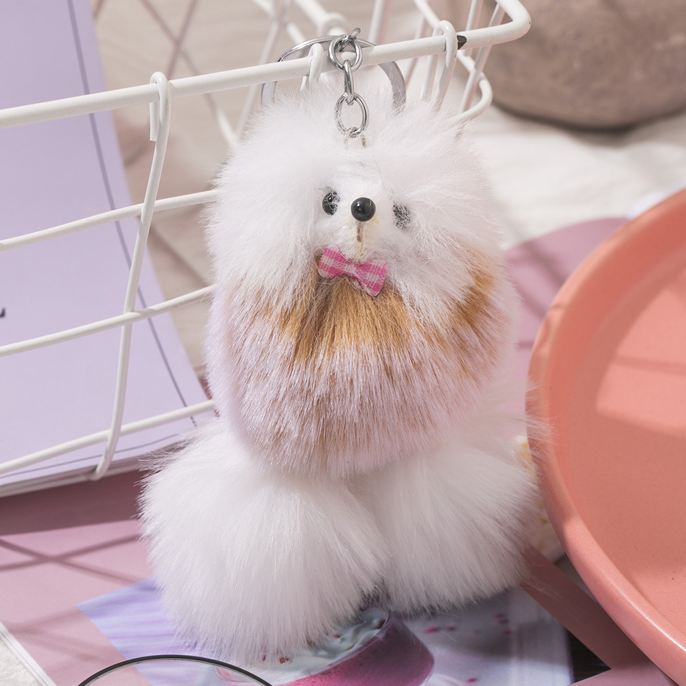 仿獭兔毛球钥匙扣可爱汽车毛绒钥匙扣渐变色学生书包挂件挂饰品详情6