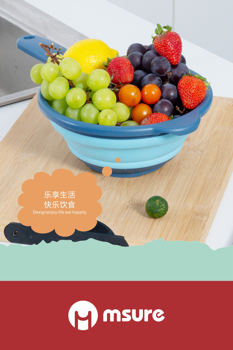 批发伸缩带柄沥水篮家用厨房果蔬洗菜篮滴水筛折叠可悬挂塑料盆详情10