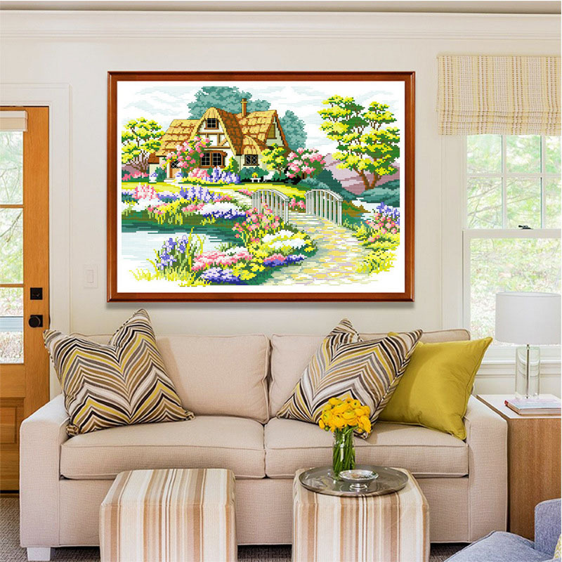 Framed beautiful home, cross-stitch, hand embroidery, thread embroidery, new style living room, bedroom, small house, simple embroidery, small paintings pic 3