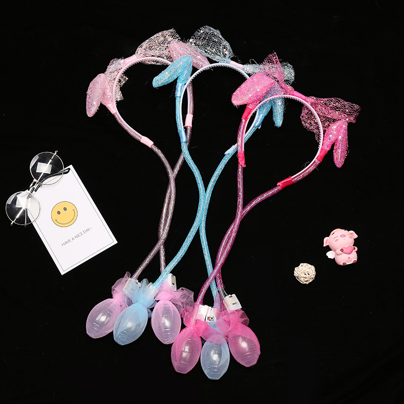 网红发光气囊兔耳朵一捏会动耳朵发光头箍儿童玩具夜市摆摊小商品详情5