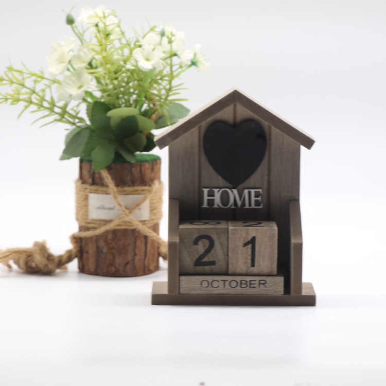 复古作旧古典风格小房屋HOME木质日历创意摆件家居装饰工艺品礼品木雕根雕详情20