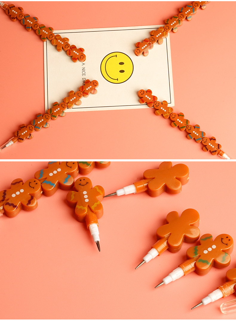 Korean fresh and light coffee-colored small cookie folding pen, creative student cartoon stationery, doll-shaped pencil pic 126