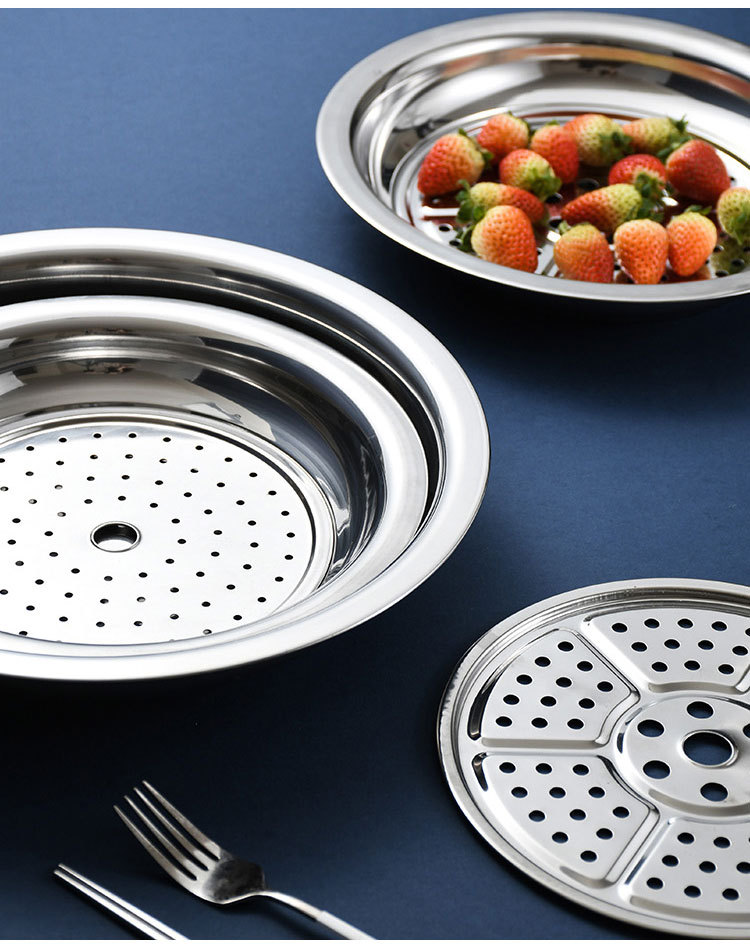 Thickened non-magnetic stainless steel dumpling plate, double-layer with vinegar dish, draining and oil-draining dumpling plate, household steamer plate, fast food restaurant pic 18