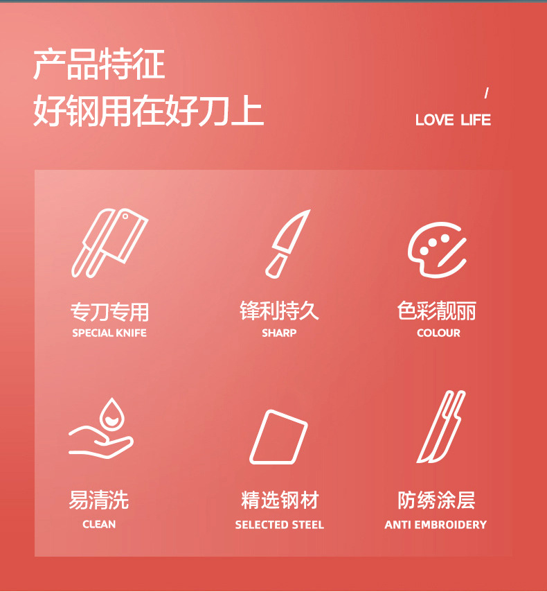 Stainless steel gift knife set, macaron knives, wheat straw six-piece knife set, colored wheat straw six-piece knife set pic 2