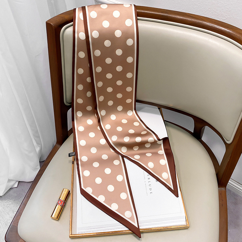 韩国时尚波点细窄长条丝巾女仿真丝斜角春夏领巾发带绑包详情59