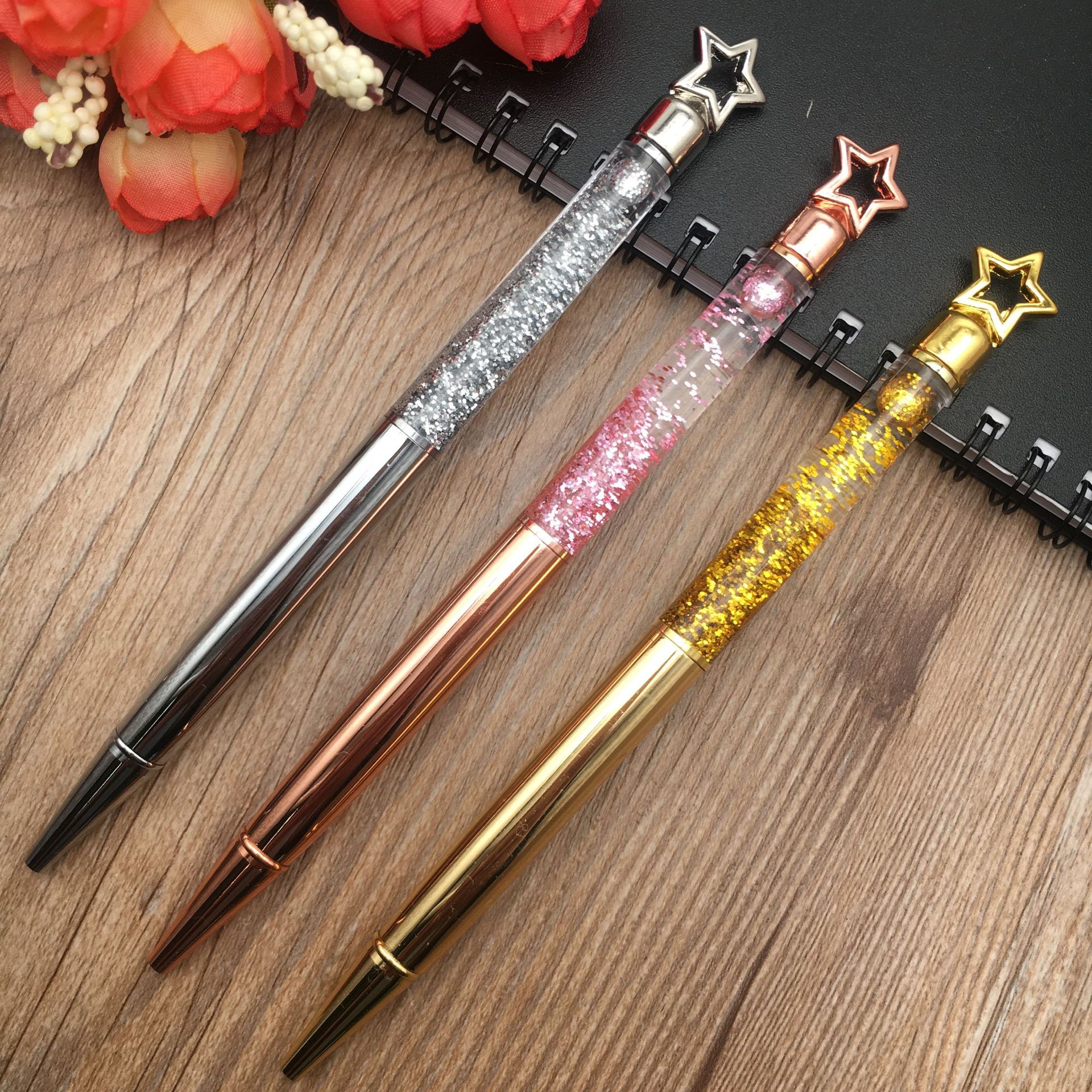 New five-pointed star ink pen, metal ballpoint pen, student pen, diy gold powder ballpoint pen pic 6
