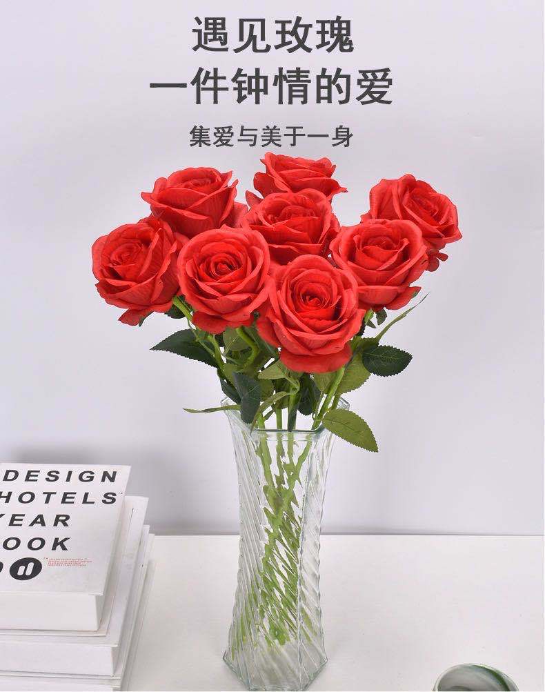 单支玫瑰花婚庆仿真花绢花家居酒店婚礼装饰假花厂家直供高仿真详情1