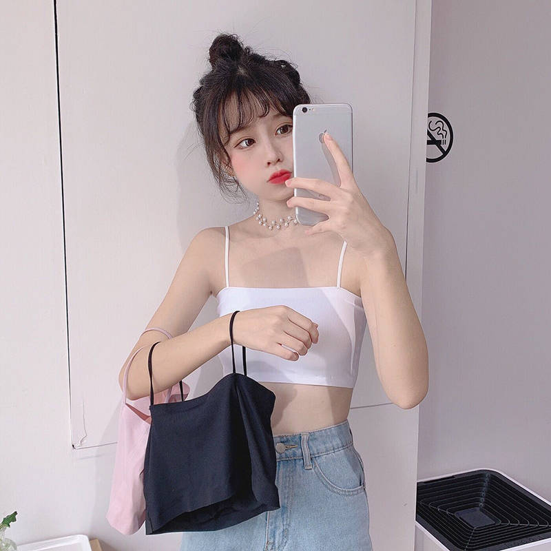 夏季美背冰丝吊带抹胸裹胸内衣女学生韩版运动背心防走光带胸垫详情3