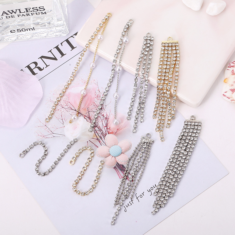 Best-selling diy water diamond claw chain, welded earrings, tassel accessories, earrings, versatile heart-shaped round five-pointed star ear strings pic 3