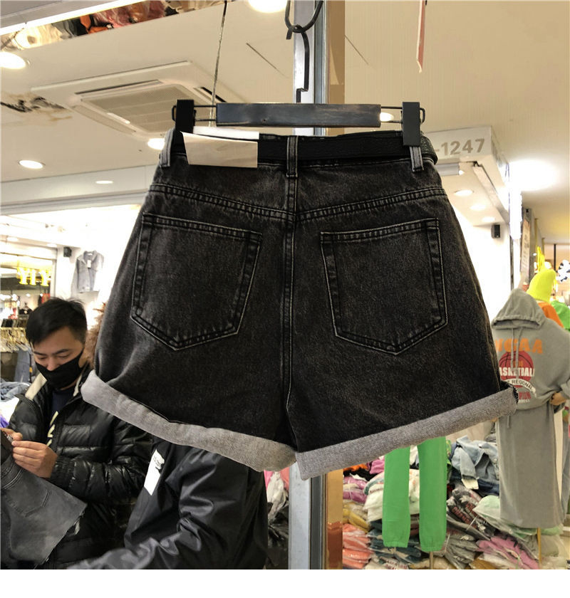 灰色牛仔时尚短裤夏季2022新款高腰阔腿宽松韩版显瘦外a字热裤详情4