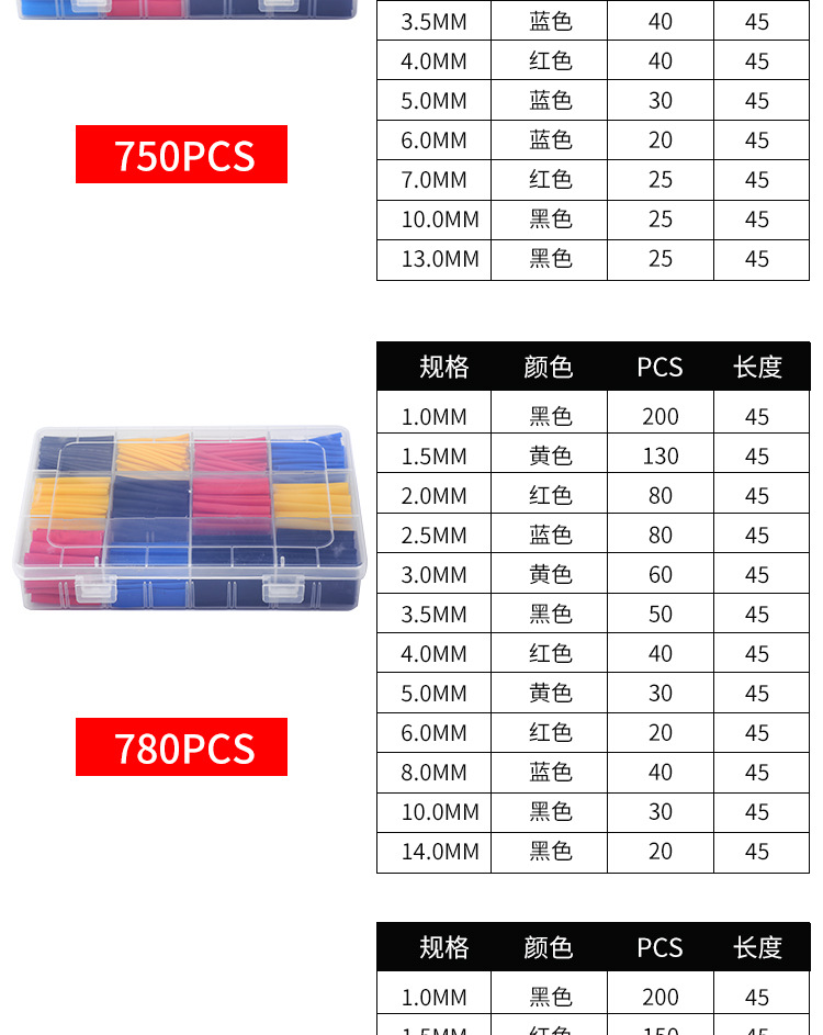 Производитель 530pcs с термоизоляционной коробкой для цветных электропроводов с низким давлением тепловой изоляционной трубкой ebay pic 9
