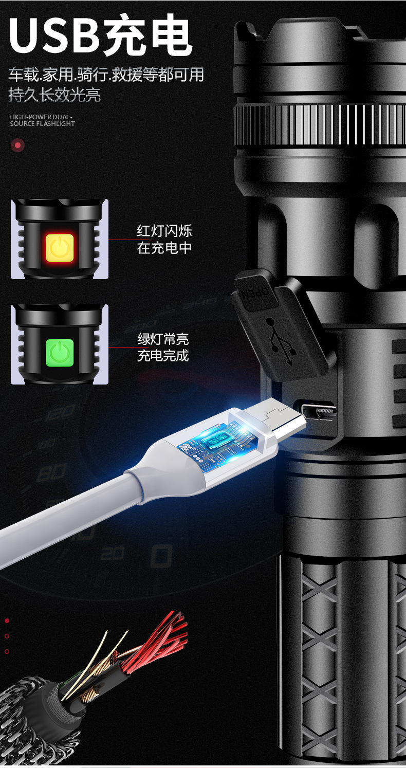 LED high-intensity flashlight, household emergency retractable mini zoom long-range flashlight, outdoor wild fishing and mountain climbing rechargeable flashlight pic 8