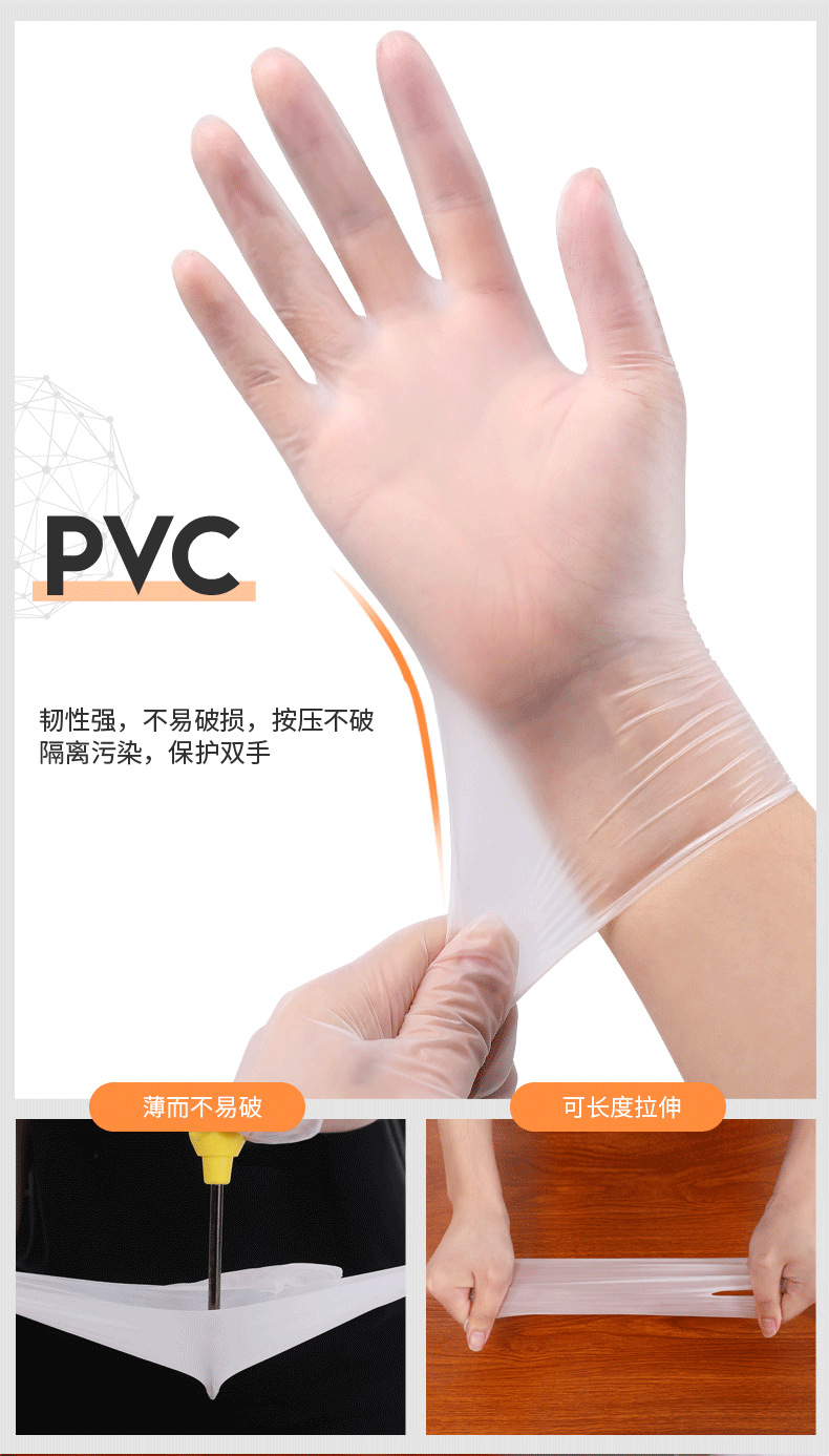 一次性PVC手套透明劳保家务清洁美容纹绣烘焙防护食品胶手套批发详情11