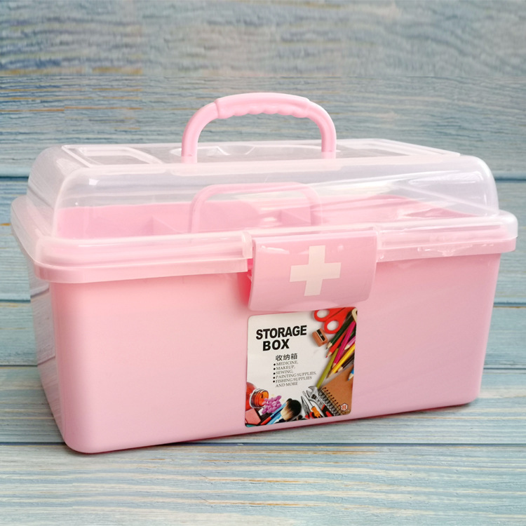Factory direct sales double-layer medicine box, southern plastic hand-held storage medicine box with six-compartment medicine box, household double-layer medicine box pic 4