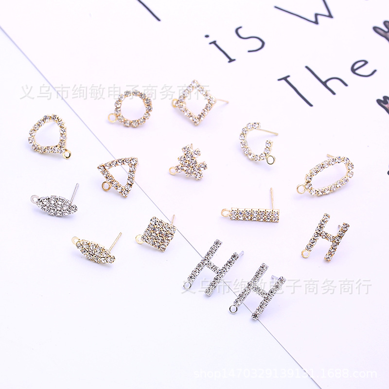 新款DIY手工精美合金烧焊爪链耳钉镶钻几何仿925银针耳饰耳坠配件详情18
