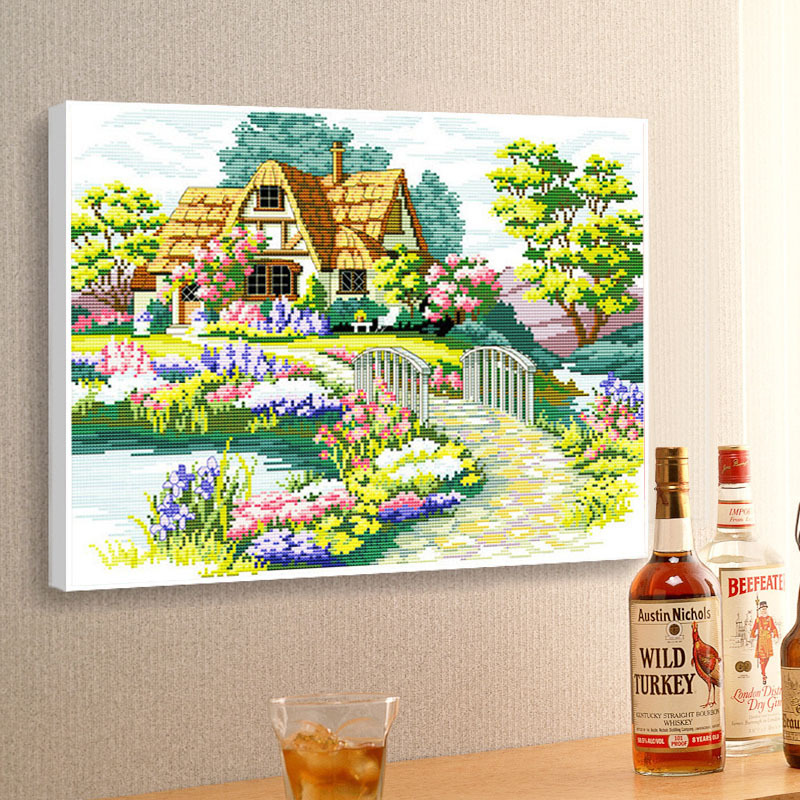 Framed beautiful home, cross-stitch, hand embroidery, thread embroidery, new style living room, bedroom, small house, simple embroidery, small paintings pic 4
