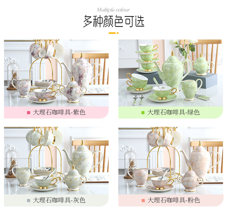 High-quality marble coffee sets, restaurant casual coffee pot sets, European-style high-end gilded bone China coffee cups and saucers pic 3