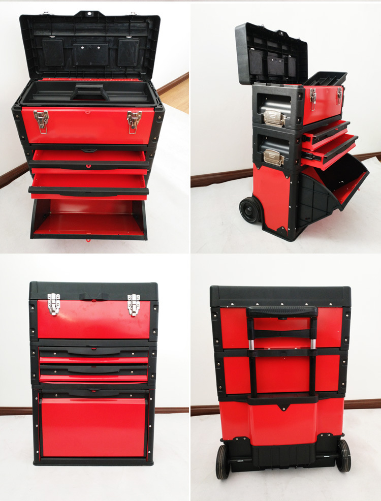鐵皮塑料工具拉桿箱工具車三層組合式拉桿工具箱五金工具箱多功能詳情9
