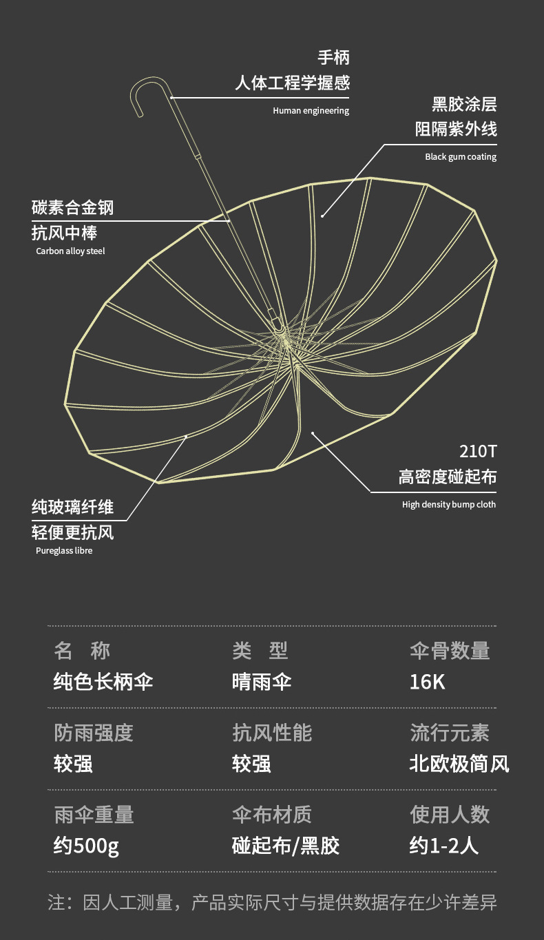 大量批发16骨日系长柄自动晴雨伞男女直杆遮阳伞大号定制广告logo详情4