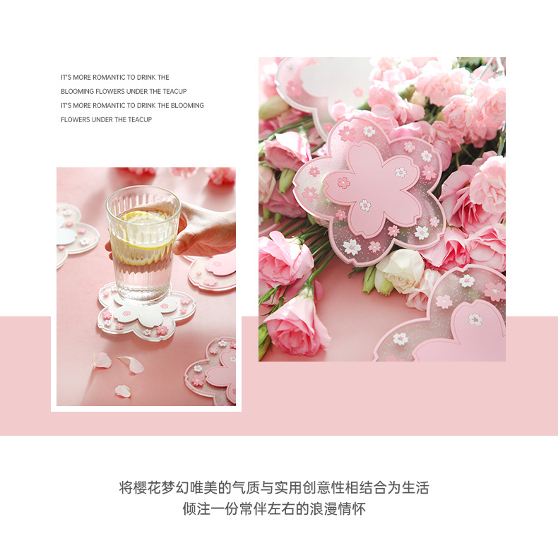 包邮ins创意樱花隔热垫亚马逊pvc杯垫防烫垫锅垫餐垫软胶盘垫碗垫详情5