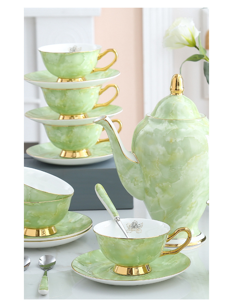 High-quality marble coffee sets, restaurant casual coffee pot sets, European-style high-end gilded bone China coffee cups and saucers pic 14