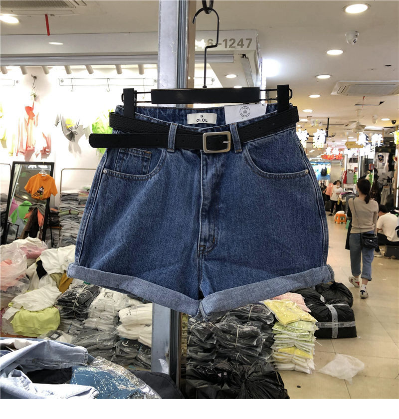 灰色牛仔时尚短裤夏季2022新款高腰阔腿宽松韩版显瘦外a字热裤详情11