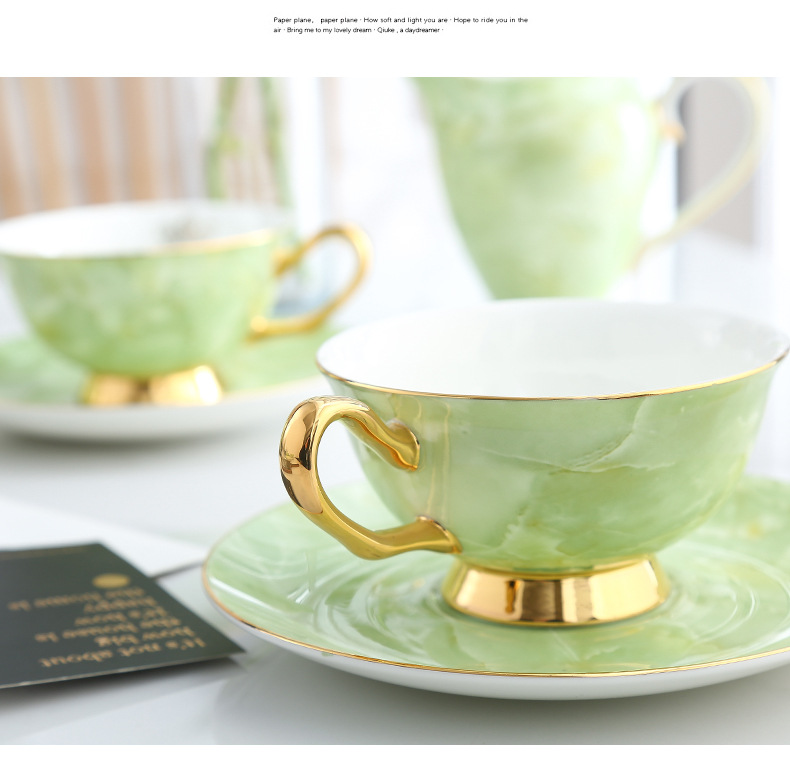 High-quality marble coffee sets, restaurant casual coffee pot sets, European-style high-end gilded bone China coffee cups and saucers pic 13
