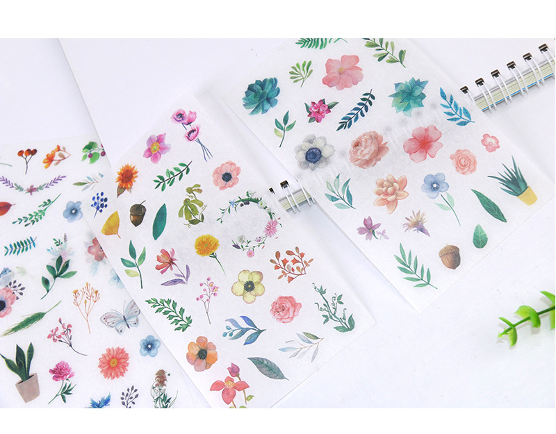原创创意手账贴艳丽彩色花朵植物水彩清新素材和纸贴纸6张入详情18