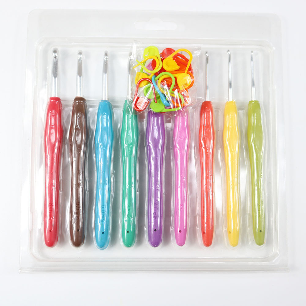 DIY knitting tool TPR soft handle hook set Silicone crochet beard includes accessories rainbow solid crochet pic 3