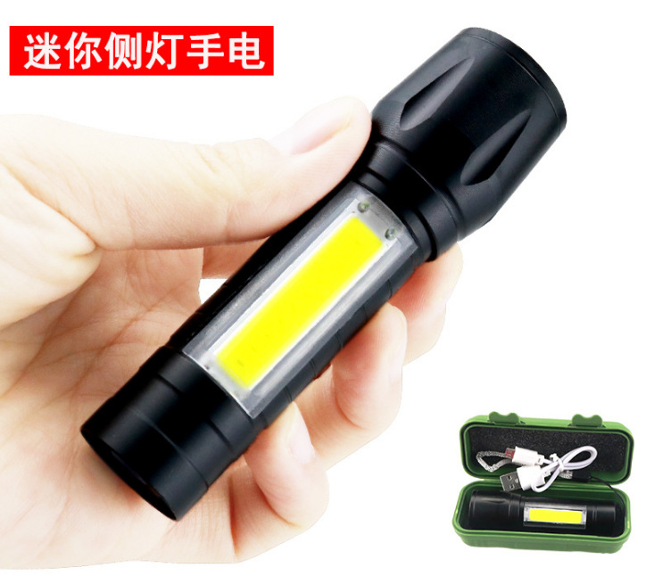 Mini flashlight with telescopic focusing, COB side light, LED high-intensity flashlight, outdoor emergency aluminum alloy flashlight pic 2