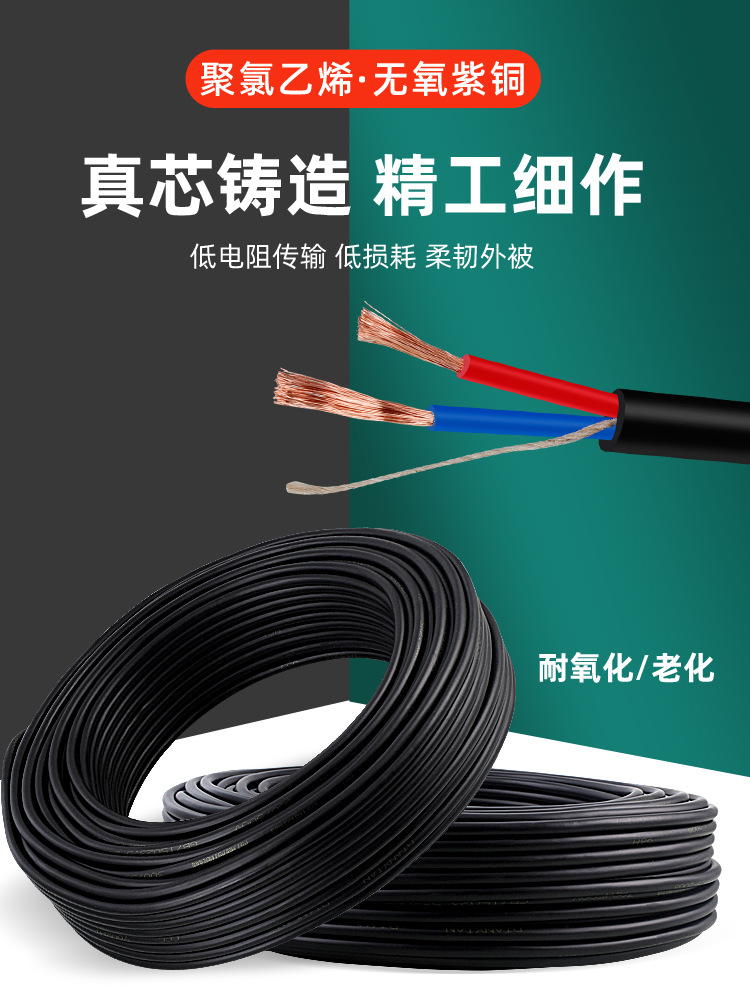 RVV flexible sheathed wire 2-core 1/2.5/4/6 square copper core cable for home decoration project flame-retardant power cord wholesale pic 1