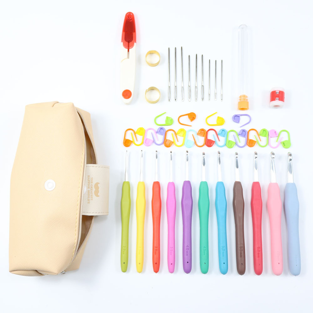 DIY knitting tool TPR soft handle hook set Silicone crochet beard includes accessories rainbow solid crochet pic 1